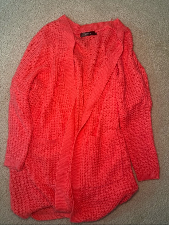 Jessica Sweaters - Coral Open-Front Knit Cardigan Sweater